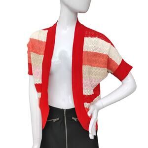 Outback Red Open Knit Cardigan Size XS Red and Beige Striped Short Sleeve